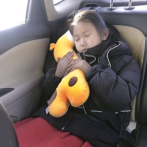 Image of Seat Belt Pillow for Kids, Car Seatbelt Cover Children Rest Sleep Head Support Shoulder Pad Neck Pillow Plush Cartoon Giraffe Cushion