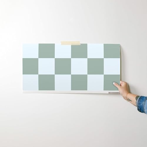 Miniatura 7 de Papel tapiz para despegar y pegar, diseño de cuadros verdes Reen Retro Moderno Tablero de ajedrez Boho Arlequín de los años noventa Papel pintado