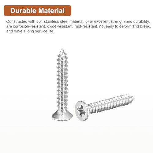 Image of DTGN 200Pcs #4x3 /4 Flat Head Wood Screws, 304 Stainless Steel Phillips Self Tapping Screws - Good for Woodworking, Furniture - Silver