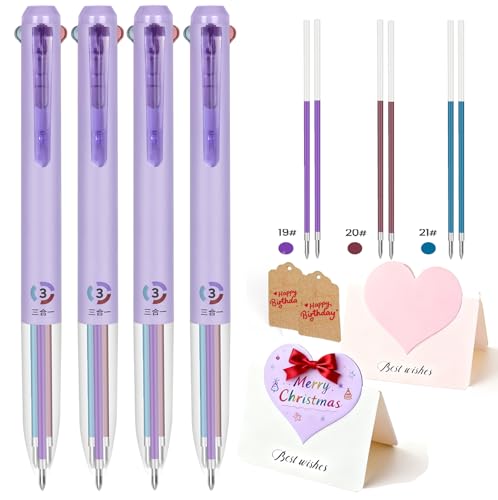 Set 4 bolígrafos gel 3 en 1 multicolor con 6 recambios