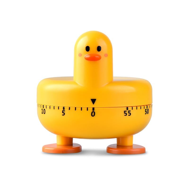Tazweeq Cooking Timer, Cute Duck Kitchen Timer, Manual Kitchen Cooking Timer Count Down Alarm, Duckling Timer Baking Electric Timers, Mechanics Brushing Teeth Timer Cute to Rotate ABS Counter Yellow
