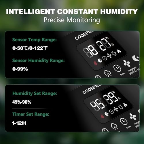Image of Coospider Reptile Fogger Humidifier, Automatic Humidifiers for Reptiles Tank, Terrarium Humidifiers with Dual Hose Timer Humidity Control, Reptile Mister for Amphibians Herps Vivarium (5L /1.32Gallon)