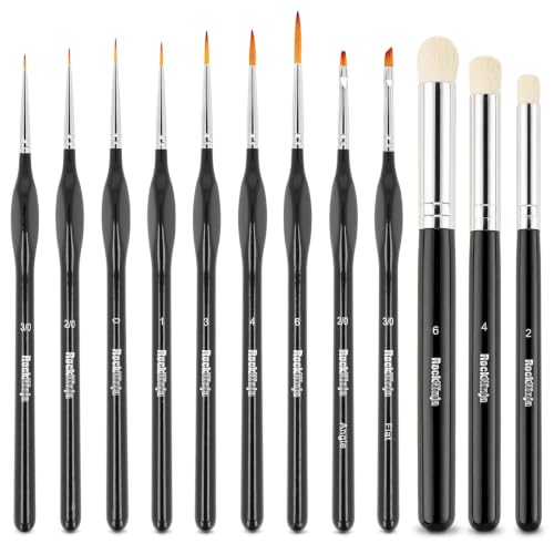 Image of Detail Paint Brush Set, Rock Ninja 12pcs Thin Brushes for Fine Detailing & Art Painting - Acrylic,Watercolor, Oil Miniatures, Scale Models, Airplane Kits, Nail, Line Drawing