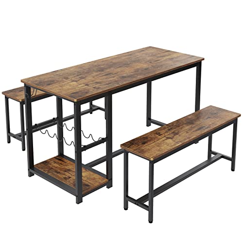 Sogesfurniture 3 Pieces Dining Table Set 54.7 Inches Modern Kitchen Table Set Dining Room Table For 3-Pcs Set Industrial Style With Heavy Duty Metal Frame Rustic Brown #TOP6
