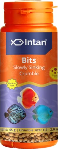Image of Intan Bits Slow Sinking Crushable Crumble Fish Food | Crumble for Discus, Danios, Barbs & Rainbows Fish | Medium Pack 45 Gm Each, Crumble Size 1.2 to 2.0 mm Dia, Pack of 2,All Life Stages