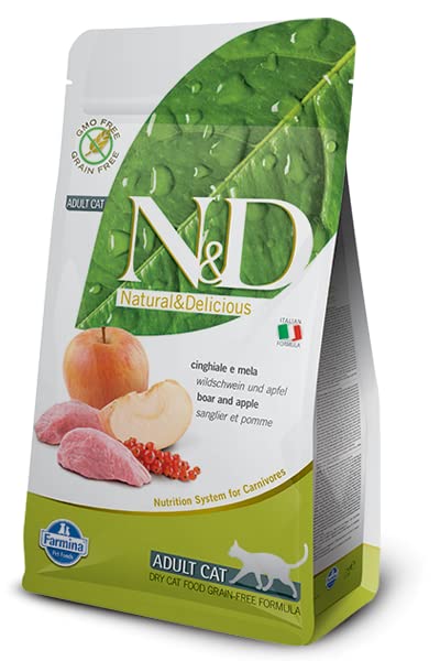Farmina 1500g Katzenfutter Trockenfutter N&D Wildschwein & Apfel, Getreidefrei - Natural & Delicious , 1.5 kg (1er Pack)