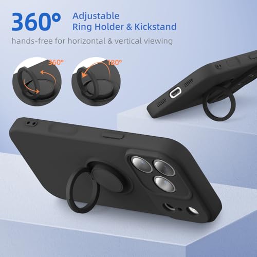 ABITKU for iPhone 17 Pro Max Case 6.9'', Ring Stand Silicone Slim Design (with Wrist Strap), Magnetic Car Mount Case Cover Compatible with iPhone 17 Pro Max (Black) by ABITKU - Used condition - Image 3