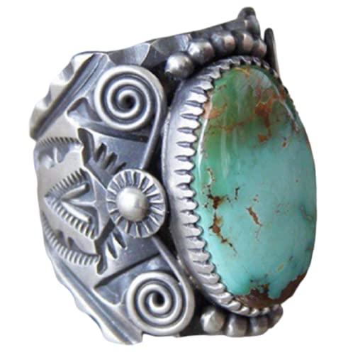 LRGKMCWTOB 925 Sterling Silver Ring Delberto Climbing Oval Cut Natural Turquoise Bridal Ring Women's Ring Size 6-10