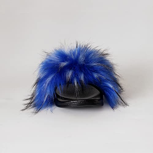 Image of MH Bailment Womens Furry Fluffy Slippers Faux Fur House Slippers Open Toe Fuzzy Slides Soft Flat Slip On Sandals for Indoor Outdoor