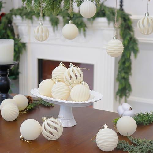 Image of 3.15inch Velvet Christmas Ornaments for Xmas Tree, 12 pcs Flocked Christmas Balls Set Assortment for Holiday Decor