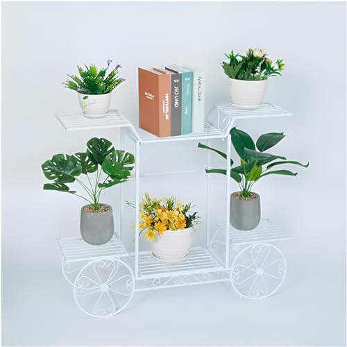 Kundi 6-Tier Cart Planter Stand, Outdoor Flower Rack Flower Pot Display Rack 62x69x22cm (White) (White) Kundi 6-Tier Cart Planter Stand, Outdoor Flower Rack Flower Pot Display Rack 62x69x22cm (White) (White)