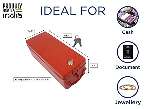 Image of JOWEL Jayco Aluminium Bank Locker Box /Jewellery and Cash Storage Box with Lock - 12 inch Long (Red)