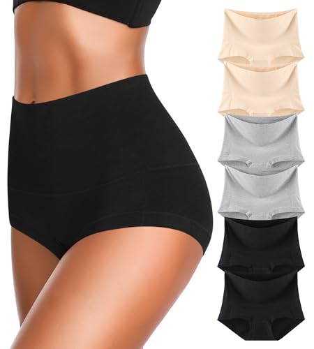 Image of Eiggam Underwear for Women Cotton High Waist Panties Full Coverage Briefs Soft Strech Ladies Breathable Panties-Multi Pack