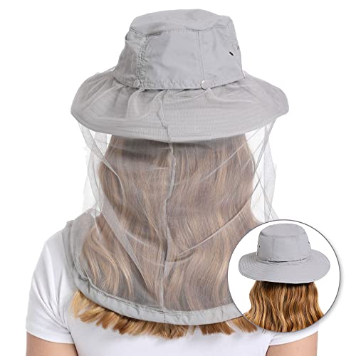 Image of Mosquito Head Net Hat - Bug Cap UPF 50+ Sun Protection with Hidden Netting for Beekeeping Hiking Women