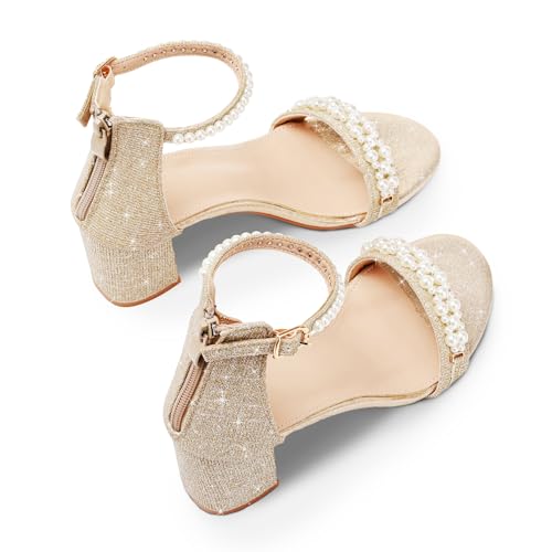 Image of Women's Heels Sandals for Women Open Toe Fashion Pearls Platform Heeled Sandals Ankle Strap Block Chunky Low Heel Pump Sandal Party Wedding Dress Shoe