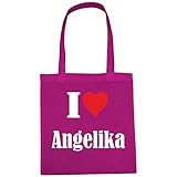 Reifen-Markt Tasche I Love Angelika Größe 38x42 Farbe Pink Druck Weiss
