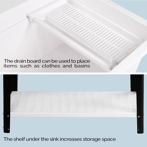 Image of Vingli 37-Gallon Freestanding Utility Sink with Faucet, 36 inch Heightened Basin for Laundry, Garage, Outdoor Garden, Pet Wash, Heavy Duty Plastic Laundry Tub with Storage Shelf, 40 inchLx24 inchWx36 inchH, White