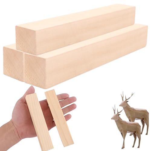 APACALI 3 piezas de tilo madera para tallar, 30 x 5 x 5 cm, bloques de tallado para manualidades, madera de balsa, madera de basso sin tratar