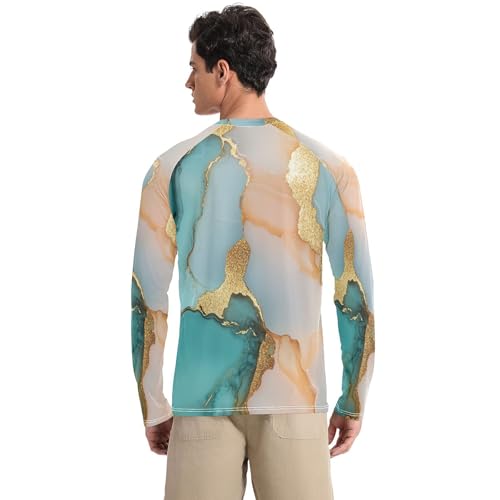 Marble Turquoise Blush Men's Rash Guard Shirts Loose Crew Neck Elasticity Mens Sun Protection Long Sleeve Summer2