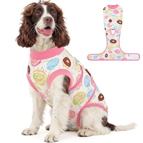 Image of Kuoser Dog Surgery Recovery Suit, Soft Breathable Dog Recovery Suit for Female Spay Male Nueuter, Anti Licking Puppy Onesie Pet Surgical Suit for Dogs Abdominal Wounds Skin Disease, Donut L