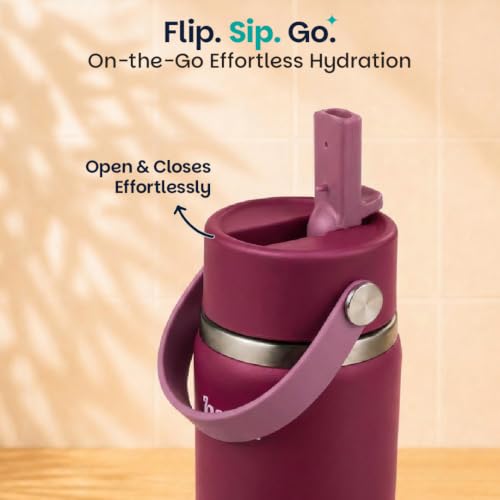 Image of Basil Hydra Fizz 800ml Stainless Steel Water Bottle for Kids | Insulated Hot & Cold Thermos Sipper Bottle | Leakproof School Bottle | Classic Plum