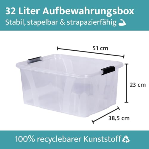 Aufbewahrungsbox + Deckel L 51 x B 38,5 x H 23 cm - 32 Liter transparent stapelbar | Transportbox transparent… – Ansicht 2
