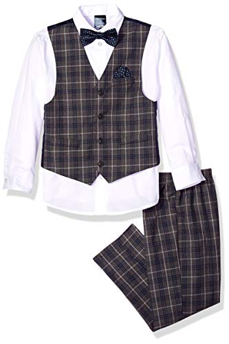 Nautica Boys' Baby 4-Piece Formal Dresswear Vest Set with Bow Tie, Dark Charcoal Heather, 12 Months