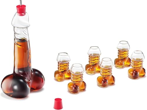 Decanter Set with Glasses, Decanter -17oz-, Shot Glasses -3oz -, for Whiskey, Liquor, Tequila, Vodka, Bar Glasses, Cocktail Glasses, Bachelorette Party, Funny Gifts