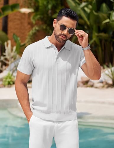 Image of COOFANDY Mens Knit Polo Shirts Short Sleeve Ribbed Textured Polo Shirt Lightweight Casual Golf Shirts Collared T Shirt