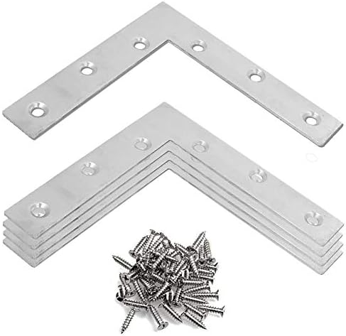 OBELON Heavy Duty L Shaped Plate Bracket 120mm - Stainless Steel Flat Plate L-Shape Corner Repair Brace Fastener with 24 Screws for Furniture, 4 Pcs