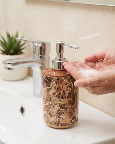 Image of Italian Design Liquid Soap Dispenser| Sanitizer Dispenser | Lotion Dispenser | Shampoo Dispenser | Handwash Bottle | Metallic Grey Finish, 350ml (Brown Silver)
