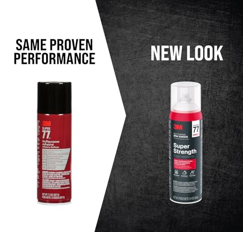 3M Super 77 Multi-Surface Spray Adhesive, 14.1 oz., Low VOC, Quick Bond, Fast Drying, Clear Finish for Foil, Foam, Paper, Metal, Plastic, Fabric, and Cardboard (77-NAT)