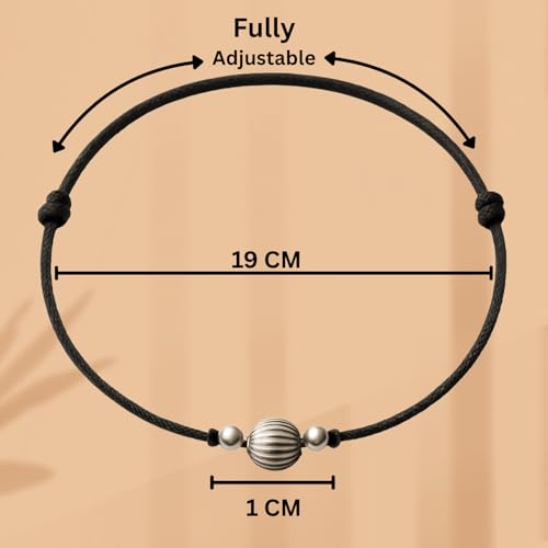 Jewellers 925 Sterling Silver Chandi Moving Ball Thread Based Anklet Best Pack Of 1 Extra Large Black2