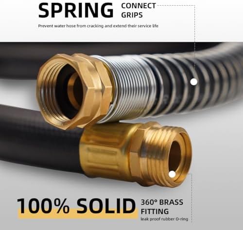 WiseFlow Garden Hose 50FT x 3/4", Heavy Duty Rubber Hose, Water Hose with Five Layered Braiding, Male Female Fittings, 1000PSI Burst, 300PSI Working (Black) - Thumbnail 4