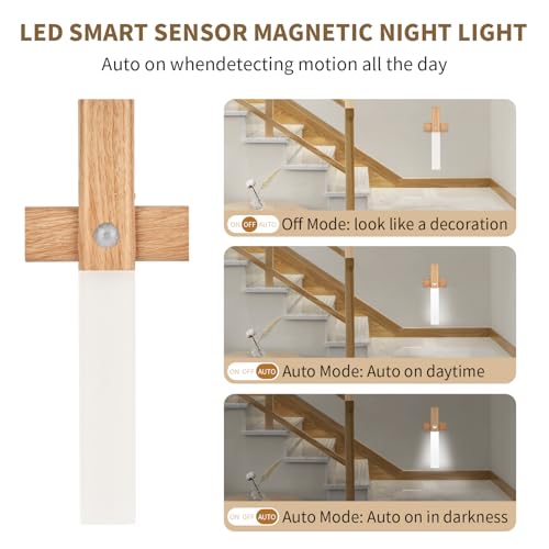 Image of ASAWASA Motion Sensor Night Lights, Under Cabinet Lighting,Magnet Body Hallway Lamp, Rechargeable Battery Powered LED Wall Sconces, Portable for Stairway Kitchen Bedroom Restroom Closet(2 Pack)