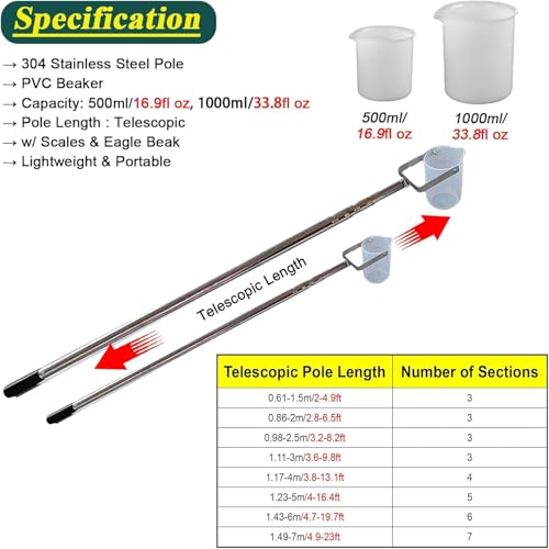 Vasos telescópicos de agua 500ml muestreador extensible 4m para control de vertidos 4