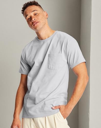 Hanes Mens Beefy-t Pocket T-shirt, Heavyweight Cotton Tee For Men, Full-cut 1 Or 2 Pack Fashion-t-shirts, Light Steel - 2 Pack, X-Large US image 2