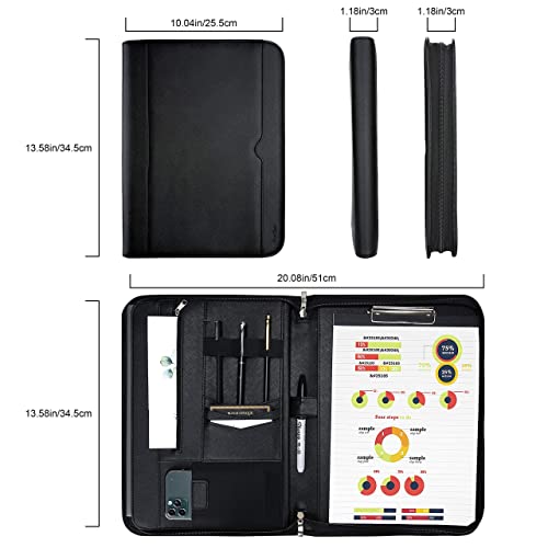 image for ProCase Portfolio Binder, Leather Padfolio File Folder Zipper Notepad 