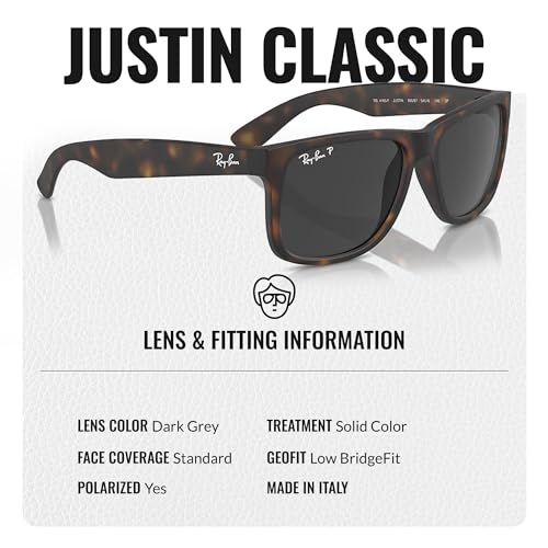 Image of Ray-Ban RB4165F JUSTIN COLOR MIX CLASSIC LOW BRIDGE FIT Square Shape Sunglasses for Men with Official Eyewear Kit