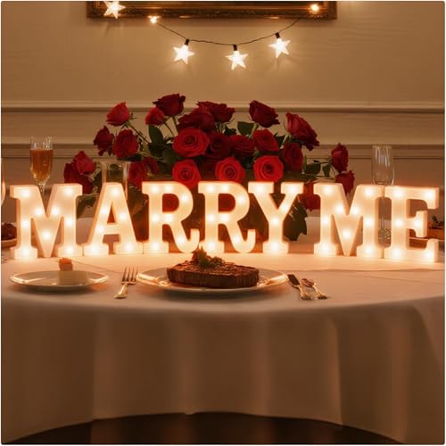 Bounvi Marry Me Light Up Letters LED Marry Me Sign for Proposal Decorations Battery Operated Warm White Letter Sign for Proposal