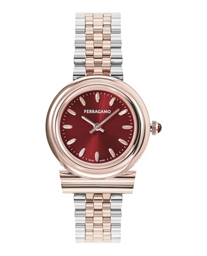 Ferragamo Gancini Collection Luxury Womens Watch Timepieces with a Two Tone Bracelet and Case Featuring a Red Dial