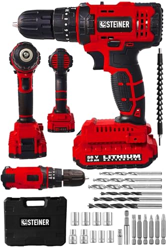 Alman 58 V 5 Ah Darbeli Lityum Çift Akülü Sjs Metal Şanzıman Şarjlı Vidalama Matkap 24 Pcs Set
