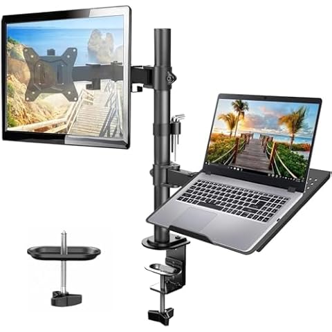 HUANUO Laptop Monitor Mount, Single Monitor Desk Mount Holds 13-32 inch Computer Screen, Laptop Notebook Desk Mount Stand Fits Up to 17 inch, Fully Adjustable Weight Up to 22 lbs Cover