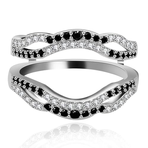 Uloveido Platinum Plated Wedding Engagement Anniversary Promise Rings Enhancer Infinity Rings Enhancer for Women with Black White Cubic Zirconia Created Diamond Ring Y444