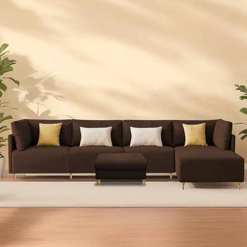Image of Carina RHS 6 Seater L Shape Sofa Set with Center Table for Living Room (Brown Fabric) Premium Fabric Sofa