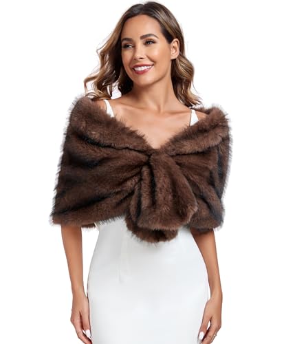 Faux Fur Shawl Wrap Stole Shrug Winter Bridal Wedding Scarf Wrap Evening Party Cover Up for Women2