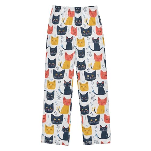 Pajama Pants Cats Pattern Cartoon Leaves PJ Bottoms Sleepwear Lounge Sleep Pant with Pockets