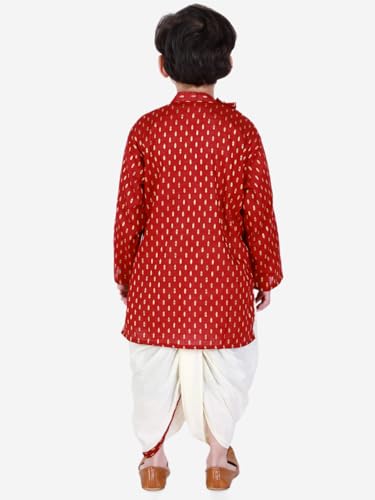 Boy's Cotton Kurta with Dhoti - Golden Thread Work, Side Button Kurta Set for Ethnic Wear3