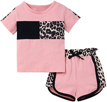 MasBekTe Toddler Girl Summer Outfits Short Sleeve T-Shirt + Shorts Set Leopard Printed Cute Baby Girl Clothes Sport Tracksuit 4-5T