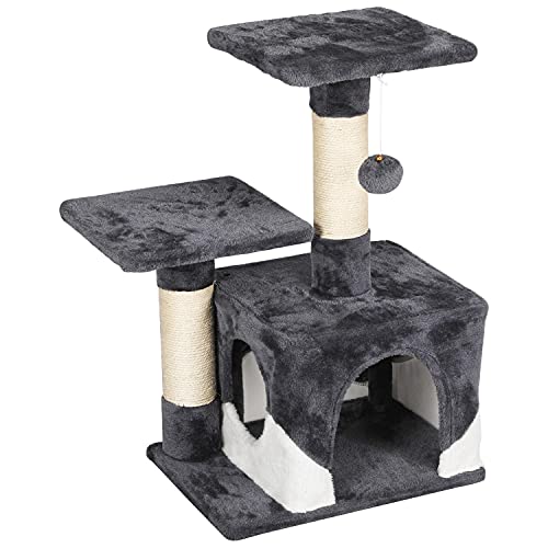Yaheetech Basic Cat Tree Cat Condo Cat Tower Stand with Sisal Scratching Posts Platform Activity Centre for Indoor Small/Medium Kitten, 69cm Dark Gray